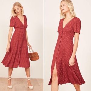 Reformation Locklin Dress In Red Polka